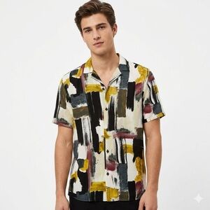 NWT Zara Abstract Pattern Shirt Short Sleeve Buttons Ups Size S Relaxed Fit